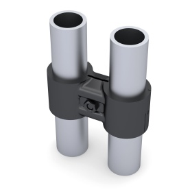 Кронштейн DF8B — установка между двумя параллельными трубами Ø28 мм (вид монтажа)