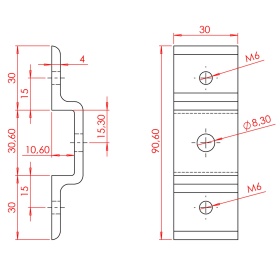 Чертеж кронштейна на 2 стороны, арт. 7154
