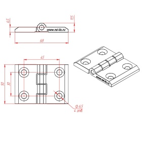 Чертеж алюминиевая петля 45х45