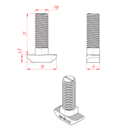 Чертеж Болт Т-образный М8х25 паз 8