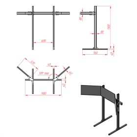 Чертёж трипл скрина с указанием всех размеров