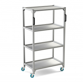 Подкатная стойка с четырьмя полками. Габариты 600х1000х1800 мм