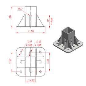 RSI-7206C | Фундаментная опора, алюминиевая, для профиля 45x45, крепление в центре изображение 1