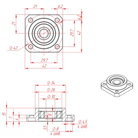 Эскиз: Плавающая фланцевая подшипниковая опора FF-12 D10 мм.