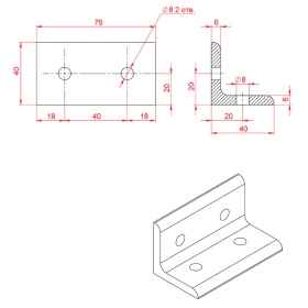 Чертеж углового соединителя 40х80 арт. 6013