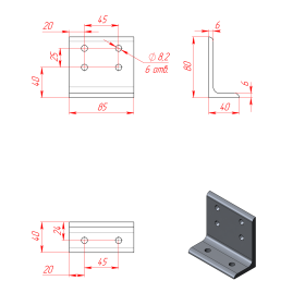 Чертеж от алюминиевой фундаментальной опоры к профилю 45х90