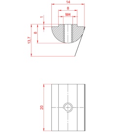 Чертеж Сухарь пазовый подпружиненный, М4, профили 40й серии с пазом 8 мм