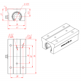 Чертёж каретки удлиненной для SBR D12