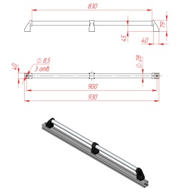 Чертёж: Алюминиевая ручка DH28-L900-E2-C1