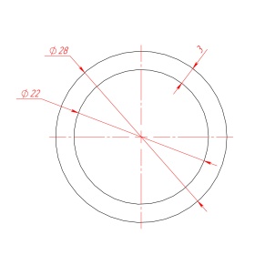 Чертёж: PR-28X3-A — универсальная алюминиевая труба d28 мм, толщина стенки 3 мм, синяя