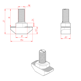 Чертеж Т-болта М6х16 под паз 10 мм
