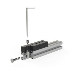 крепление углового соединителя к профилю 40 с пазом 10 при помощи кондуктора К40-S10