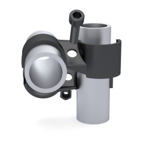 Чёрный угловой кронштейн RSI-DF6B, предназначен для перпендикулярного соединения двух труб Ø28 мм в модульной системе.