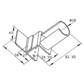 Эскиз с основными размерами: Кронштейн для трубы D28 тип B FH-2028B