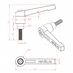 Чертёж ручки с фиксатором. Резьба М5х16