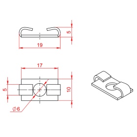 Чертеж пазового фиксатора  D60, к алюминиевым профилям серии 25