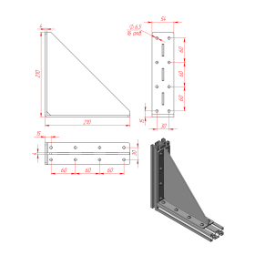 Большой стальной уголок с ребром жесткости 4 мм чертеж