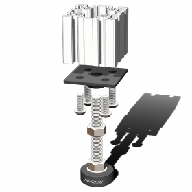 Схема крепления металлической пластины 90х90 с резьбой М20 к конструкционному профилю