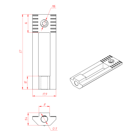 Чертеж торцевого внутреннего соединителя для конструкционных профилей серии 40 с пазом 8 мм