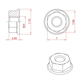 Чертёж гайки с фланцем м4 din6923