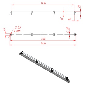 Чертёж: Алюминиевая ручка DH28-L1500-E2-C1