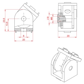 Схема шарнирного соединителя для алюминиевых профилей 20х20