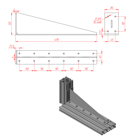 Длинный стальной уголок 495 мм с ребром жесткости 4 мм чертеж