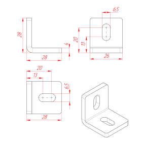 Чертёж стального углового соединителя 30х30 мм