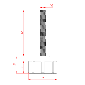 Чертёж фиксатора с пластиковым основанием. Резьба М5х40 мм