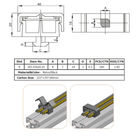 Чертёж двухсторонней кабельной клипсы для паза 8 мм