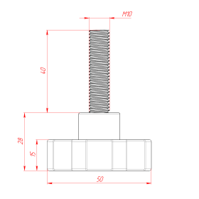 Чертёж фиксатора М10х40 с основанием 50 мм