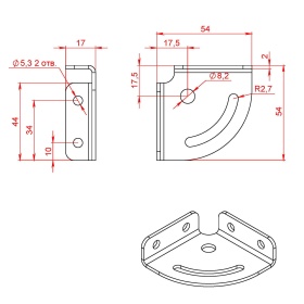 Чертеж адаптера М8 к профилям 20х20, артикул A20M8
