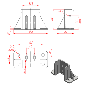 RSI-7205B | Фундаментная опора, алюминиевая, для профиля 40x80, крепление с краю изображение 1