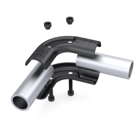 Деталь кронштейна RSI-DF17B — вид сбоку, отверстия под крепеж и соединение труб Ø28 мм