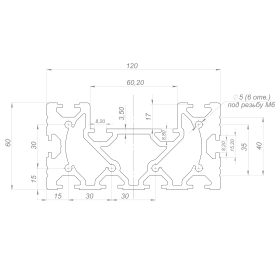 Чертеж профиля 60х120 под рельсы 15 мм
