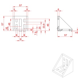 Чертеж углового соединителя 60х60 мм для конструкционных профилей