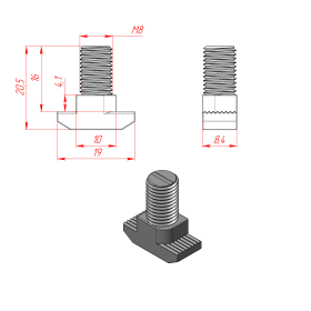 Чертеж - Болт Т-образный (Т-Болт) М8х16 (3842528715) паз 10