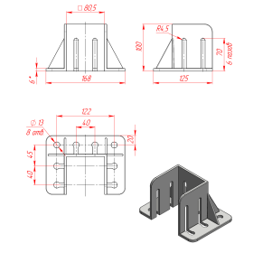 RSI-7210B | Фундаментная опора, алюминиевая, для профиля 80x80, крепление с краю изображение 1