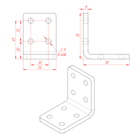 Чертеж углового соединителя 60х80 мм сталь 8мм