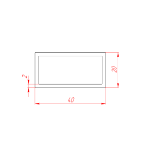 Чертёж профильной алюминиевой трубы 40х20х2