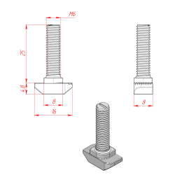 Чертеж - Болт Т-образный (Т-Болт) М6х25
