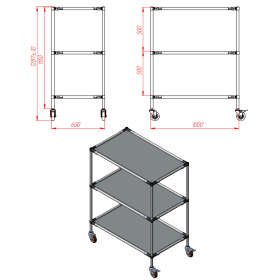 Чертеж подкатная стойка 1000х500х1300 3 полки