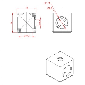 Чертеж кубического соединителя на 2 стороны, серия 30, арт. 2068