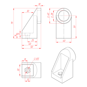 Чертёж концевого кронштейна для ручек из алюминиевой трубы