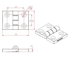 Чертёж пластиковой дверной петли для профилей серии 45