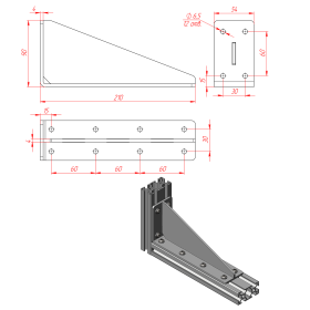 Длинный стальной уголок с ребром жесткости 4 мм чертеж