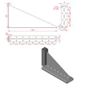Длинный стальной уголок с ребром жесткости 4 мм чертеж
