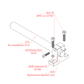 Пример установки полированного вала D20 в вертикальный держатель SK20