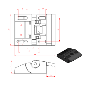 Чертёж универсального дверного замка арт. 399.0102А.01