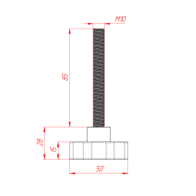 Чертёж фиксатора-барашка М10х85 мм, основание d50 мм